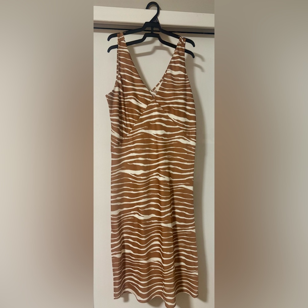 a new day Tan and White Patterned Midi Dress